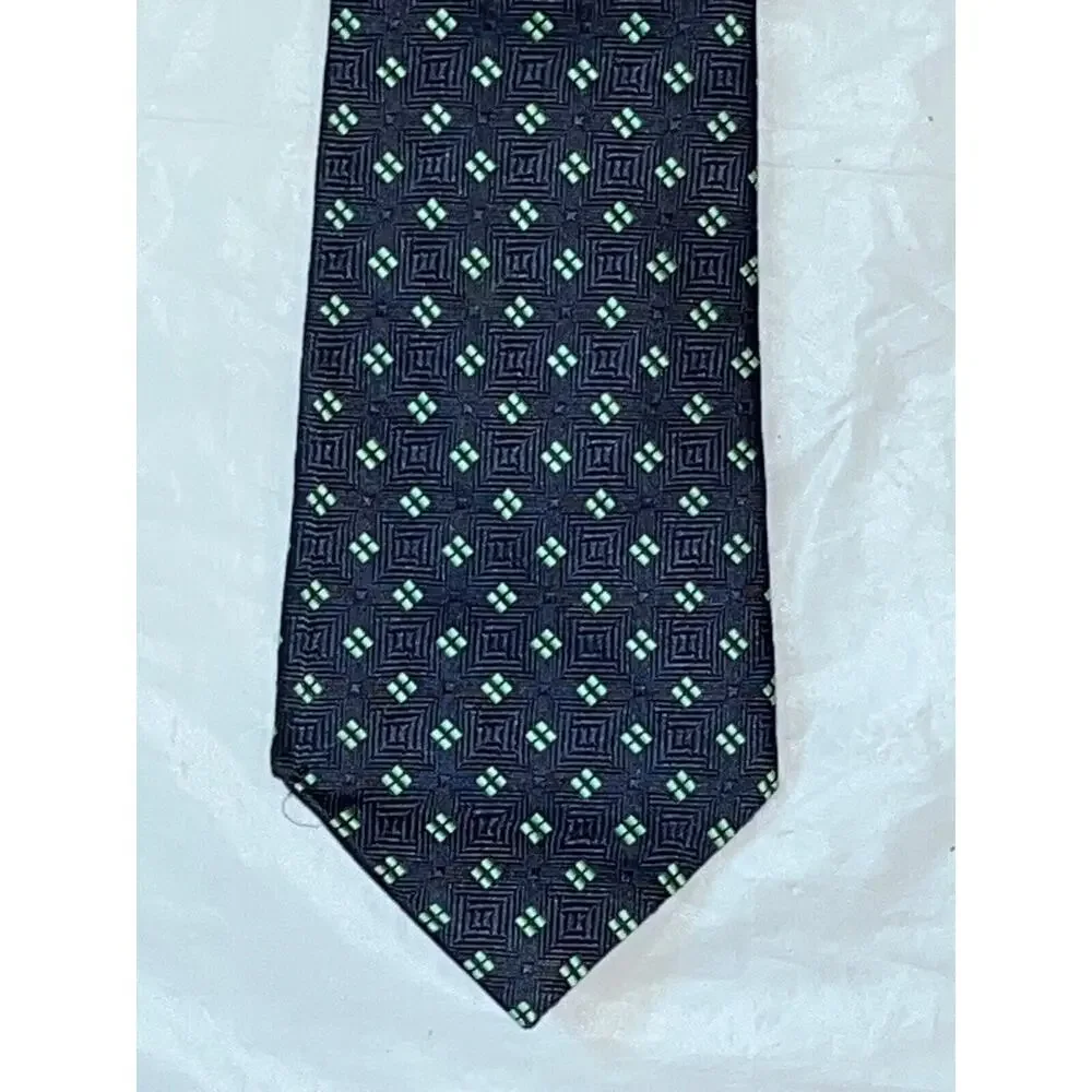 Hilditch & Key All Silk Tie ~ Dark Blue & Green Squares ~ Necktie